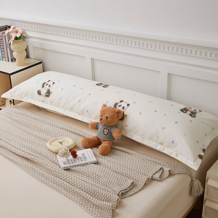 91家纺网 家纺一手货源 找家纺 翎盈家纺 2025新款纯棉小清新双人枕套 布偶熊猫