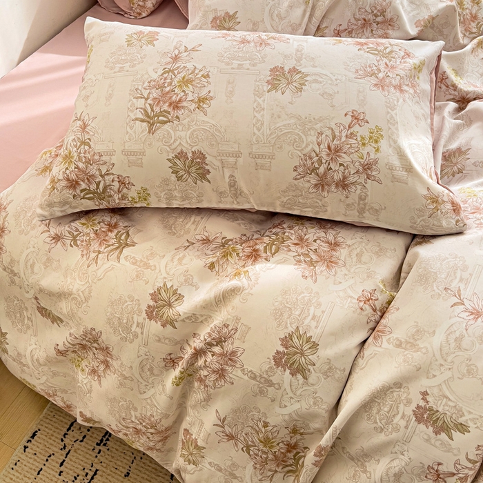 91家纺网 家纺一手货源 找家纺 庭彤 2025春夏新款莱赛尔天丝印花三件套四件套 艾莎粉