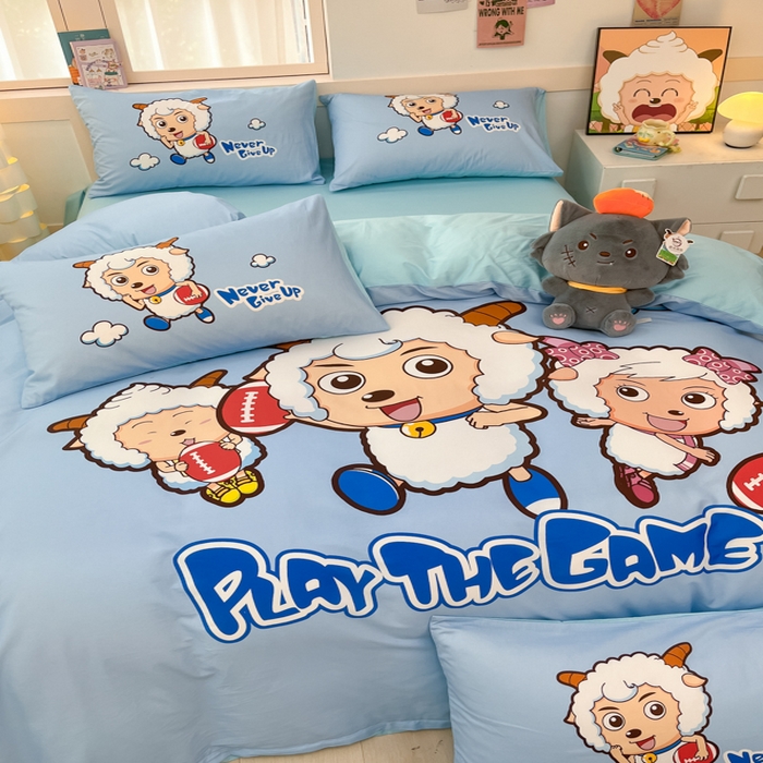 91家纺网 家纺一手货源 找家纺 金爱家 2025新款喜洋洋纯棉数码印花系列四件套 亲亲伙伴