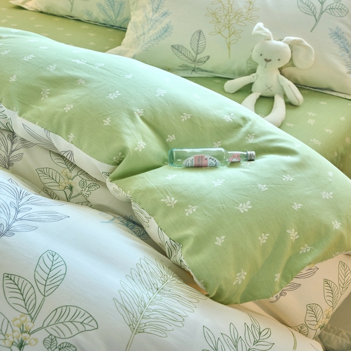 91家纺网 家纺一手货源 找家纺 珂博家纺 2025新款12868全棉纯棉小清新印花四件套 叶色来香