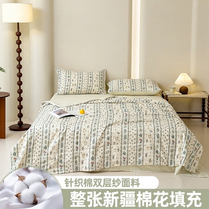 91家纺网 家纺一手货源 找家纺 仁凯家纺 2025新款针织棉双层纱棉花夏凉被【百分百新疆棉花填充包检测（提供买家秀）】 盛夏