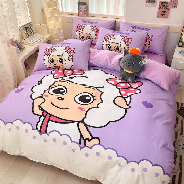 91家纺网 家纺一手货源 找家纺 金爱家 2025新款喜洋洋纯棉数码印花系列四件套 美羊羊公主