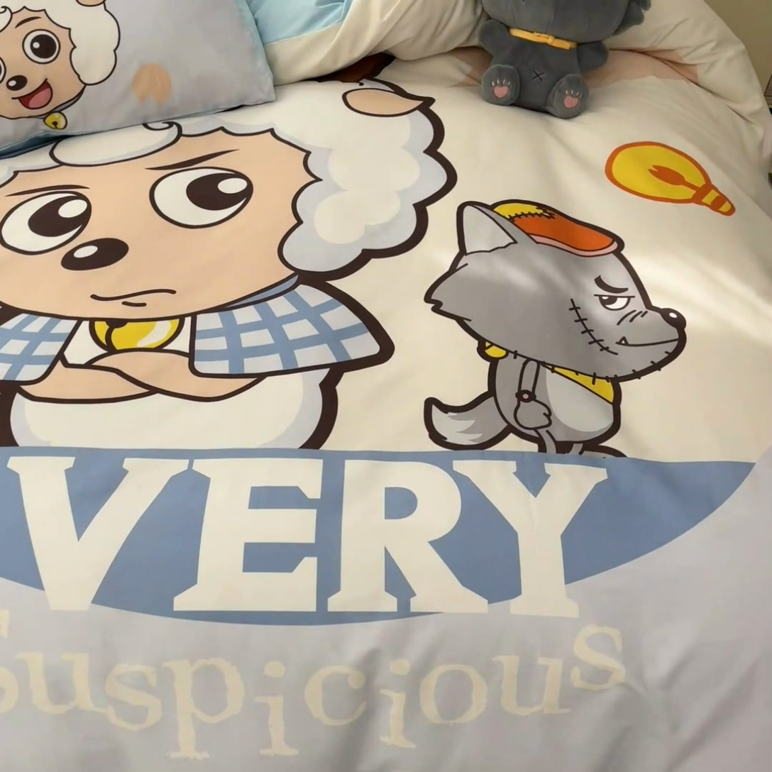 91家纺网 家纺一手货源 找家纺 金爱家 2025新款喜洋洋纯棉数码印花系列四件套 羊羊乐