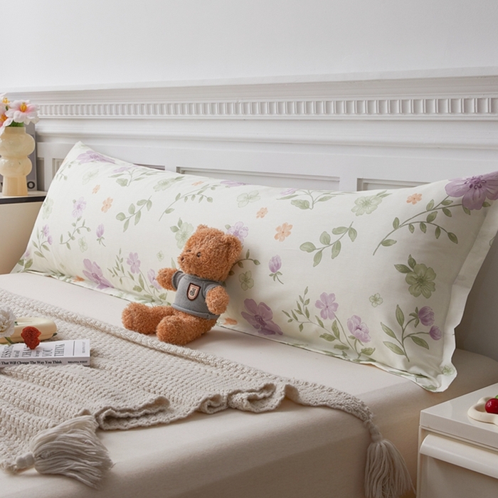 91家纺网 家纺一手货源 找家纺 翎盈家纺 2025新款纯棉小清新双人枕套 蜜语花开