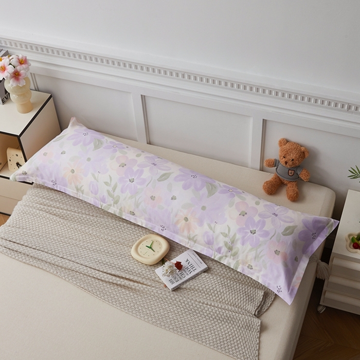 91家纺网 家纺一手货源 找家纺 翎盈家纺 2025新款纯棉小清新双人枕套 微雨山茶