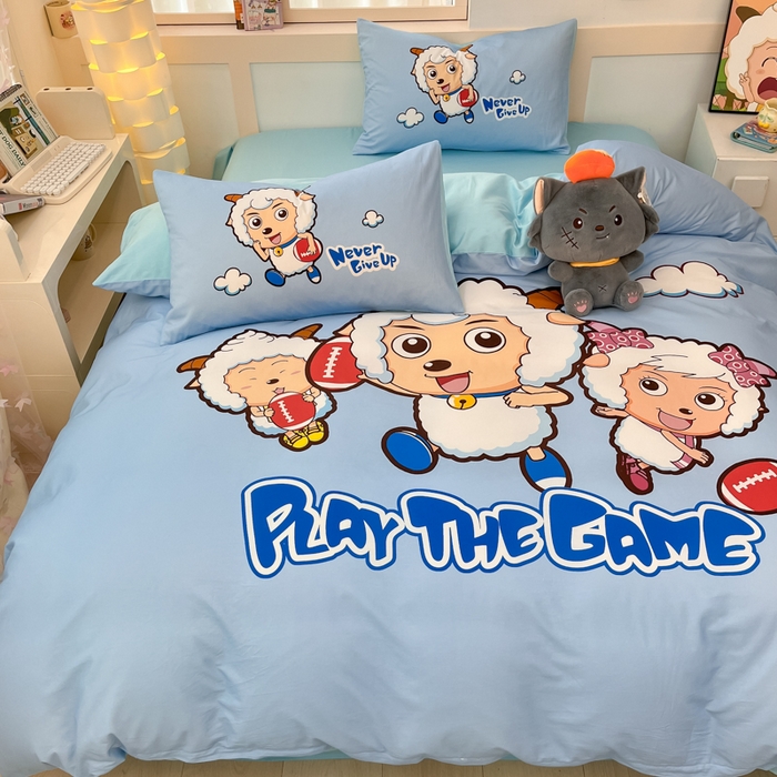 91家纺网 家纺一手货源 找家纺 金爱家 2025新款喜洋洋纯棉数码印花系列四件套 亲亲伙伴