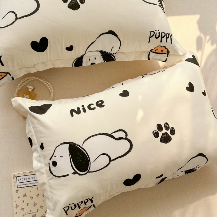 91家纺网 家纺一手货源 找家纺 百寐 2025新款13372全棉信封印花枕套单人 爱心狗