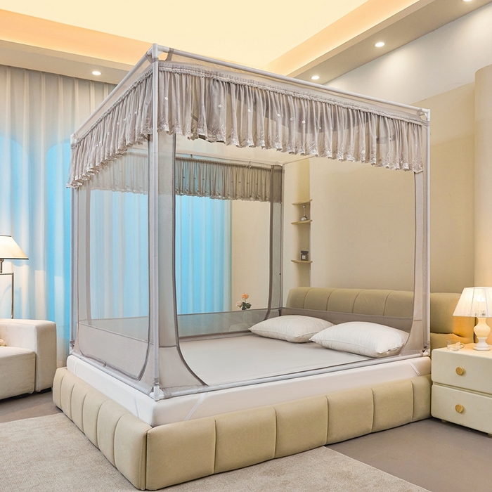 91家纺网 家纺一手货源 找家纺 梦尔佳蚊帐2025新款TU绣花蚊帐-859窈窕淑女系列 高雅银灰