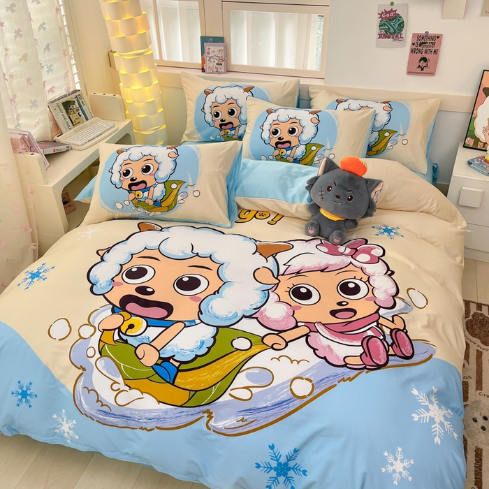 91家纺网 家纺一手货源 找家纺 金爱家 2025新款喜洋洋纯棉数码印花系列四件套 梦幻探险