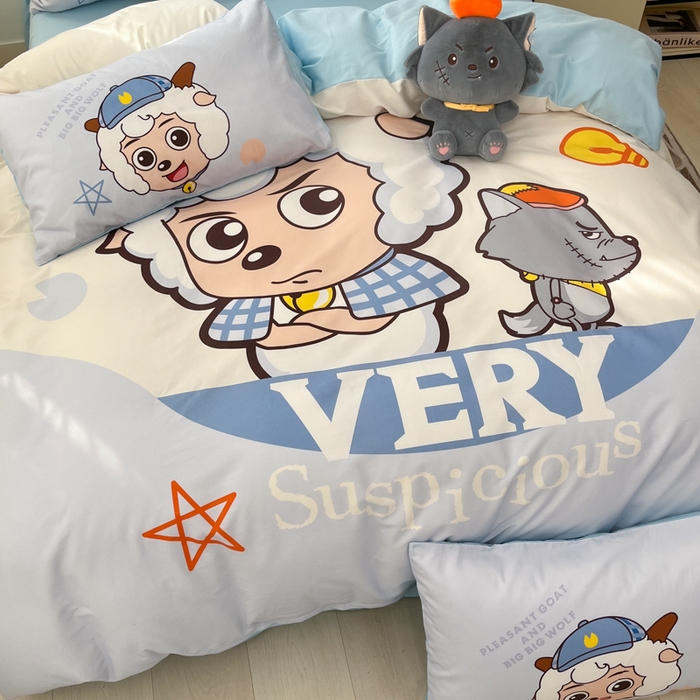 91家纺网 家纺一手货源 找家纺 金爱家 2025新款喜洋洋纯棉数码印花系列四件套 羊羊乐