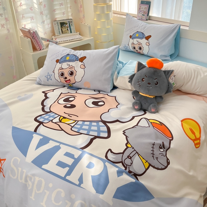 91家纺网 家纺一手货源 找家纺 金爱家 2025新款喜洋洋纯棉数码印花系列四件套 羊羊乐