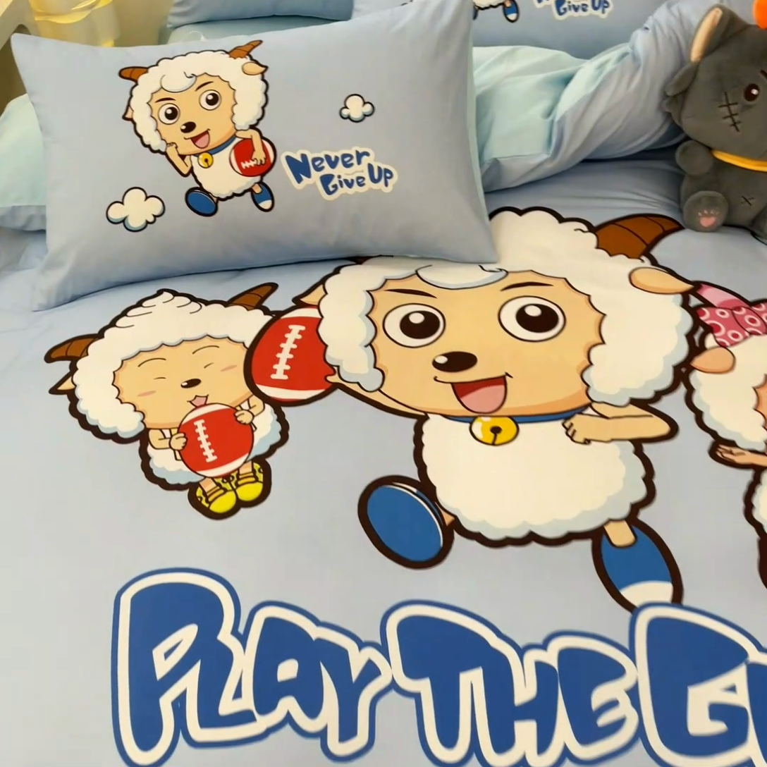 91家纺网 家纺一手货源 找家纺 金爱家 2025新款喜洋洋纯棉数码印花系列四件套 亲亲伙伴