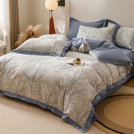 91家纺网 家纺一手货源 找家纺 （总）女子家纺 2025新款全棉纯棉宽边三层纱提花四件套