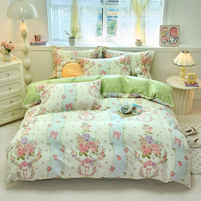 91家纺网 家纺一手货源 找家纺 珂博家纺 2025新款12868全棉纯棉小清新印花四件套 迷人轻语