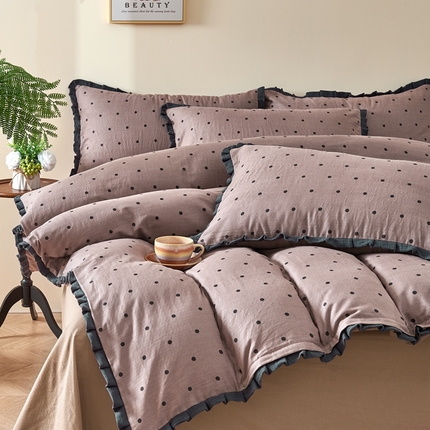 91家纺网 家纺一手货源 找家纺 （总）黛馨 2025新款全棉A类小清新双层纱四件套-皱皱边系列