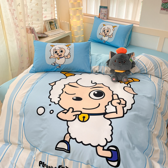 91家纺网 家纺一手货源 找家纺 金爱家 2025新款喜洋洋纯棉数码印花系列四件套 羊先生