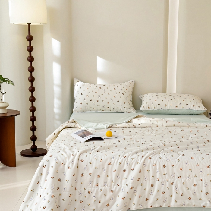 91家纺网 家纺一手货源 找家纺 仁凯家纺 2025新款针织棉双层纱棉花夏凉被【百分百新疆棉花填充包检测（提供买家秀）】 可爱熊