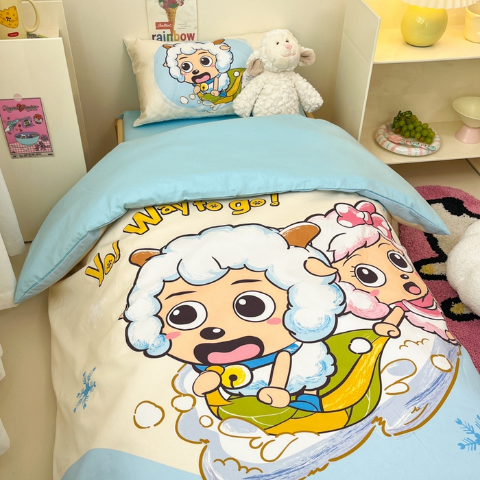 91家纺网 家纺一手货源 找家纺 金爱家 2025新款喜羊羊系列幼儿园三件套 幼儿园-Y梦幻探险