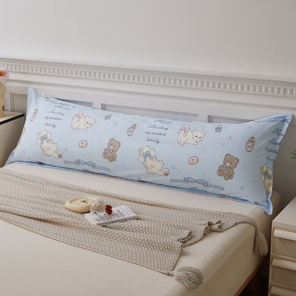 91家纺网 家纺一手货源 找家纺 翎盈家纺 2025新款纯棉小清新双人枕套 奶油阿布-蓝