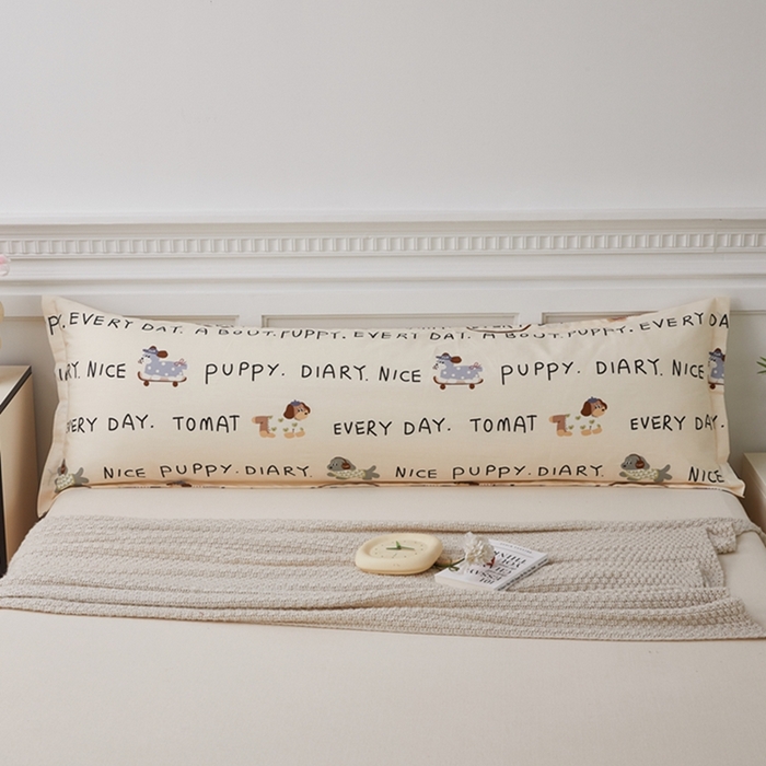 91家纺网 家纺一手货源 找家纺 翎盈家纺 2025新款纯棉小清新双人枕套 运动狗狗