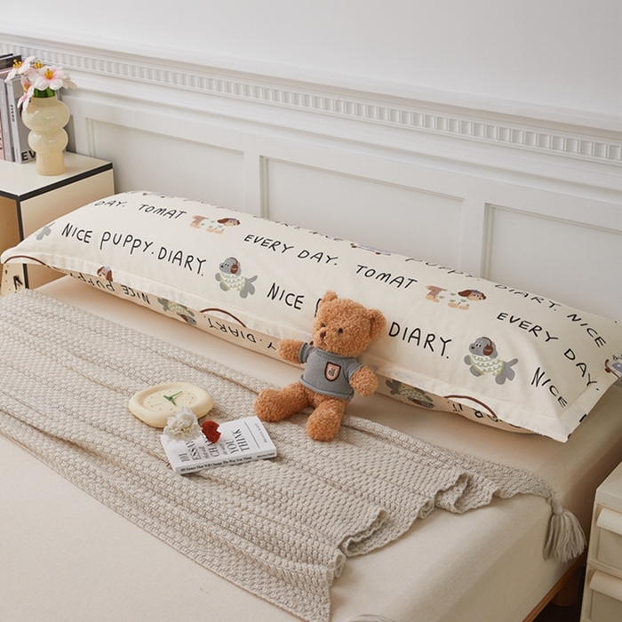 91家纺网 家纺一手货源 找家纺 翎盈家纺 2025新款纯棉小清新双人枕套 运动狗狗