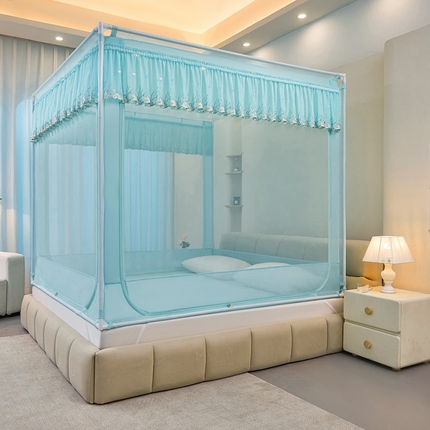 梦尔佳蚊帐2025新款TU绣花蚊帐-859窈窕淑女系列 清爽水蓝