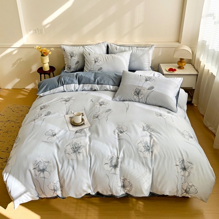 庭彤 2025春夏新款莱赛尔天丝印花三件套四件套 西西里兰深蓝