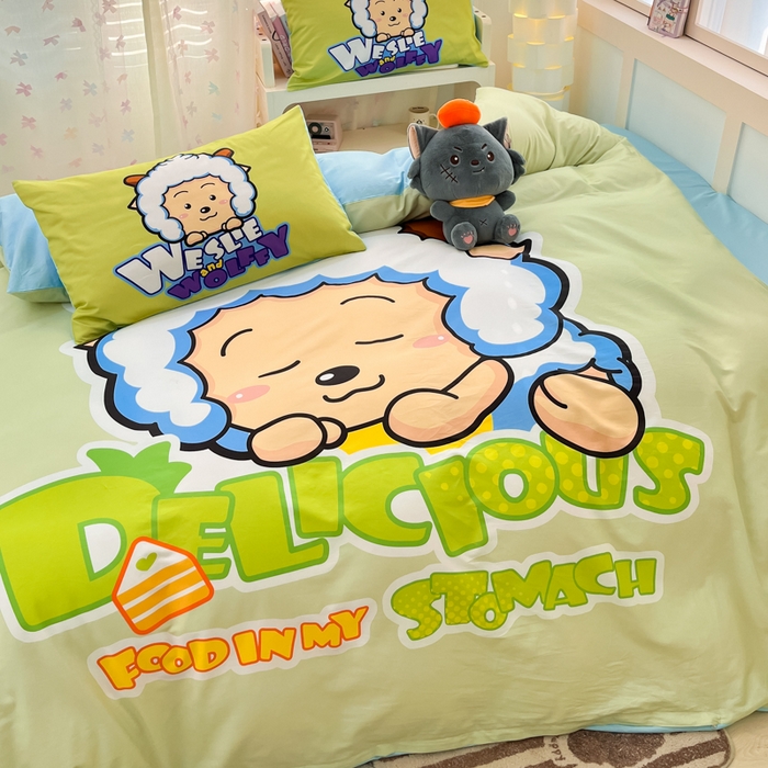 91家纺网 家纺一手货源 找家纺 金爱家 2025新款喜洋洋纯棉数码印花系列四件套 美梦羊羊