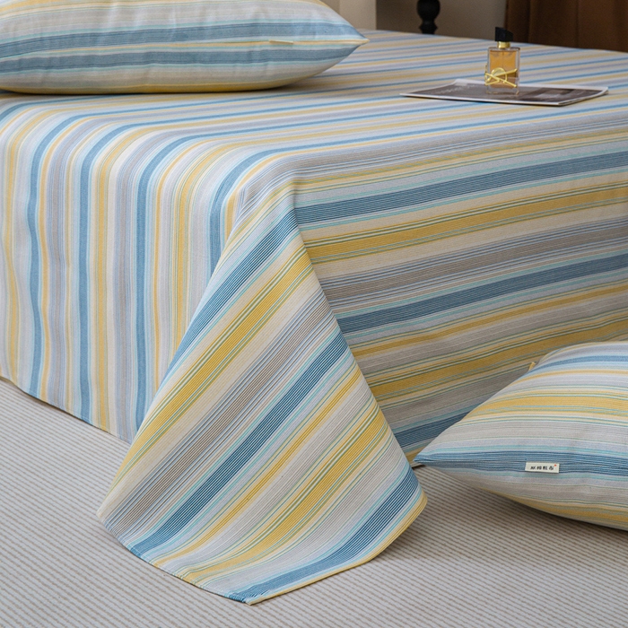 91家纺网 家纺一手货源 找家纺 邵依家纺 2025新款原棉老粗布印花床单系列 爱意条满-桔