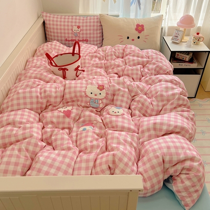 91家纺网 家纺一手货源 找家纺 （总）桃喜 2025新款猫咪系列印花毛巾绣水洗棉四件套（会员-5）