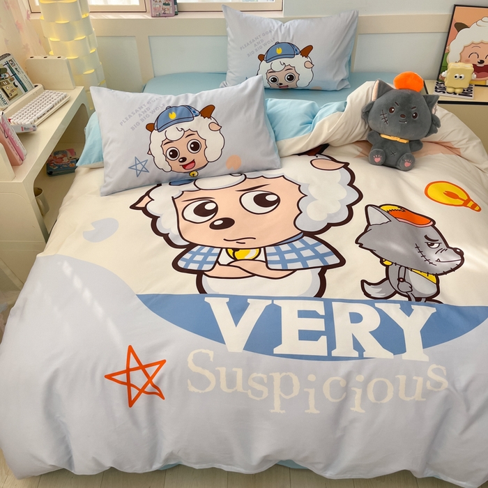 91家纺网 家纺一手货源 找家纺 金爱家 2025新款喜洋洋纯棉数码印花系列四件套 羊羊乐