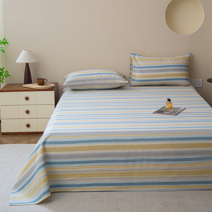 91家纺网 家纺一手货源 找家纺 邵依家纺 2025新款原棉老粗布印花床单系列 爱意条满-桔