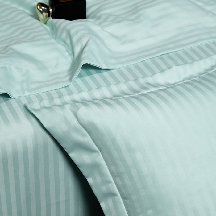 91家纺网 家纺一手货源 找家纺 绒世界 绒世界 2025新款四季款高端贡缎条纹水洗真丝四件套 白茶绿