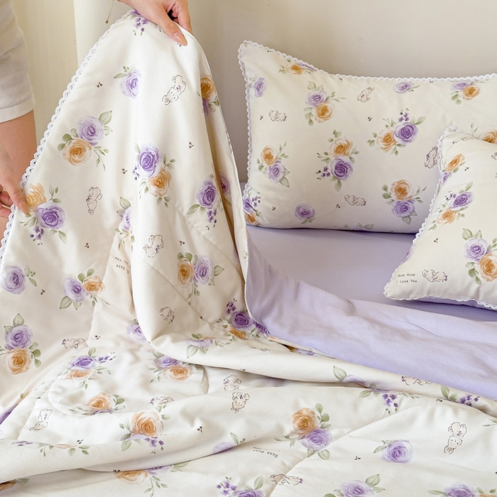 91家纺网 家纺一手货源 找家纺 仁凯家纺 2025新款针织棉双层纱棉花夏凉被【百分百新疆棉花填充包检测（提供买家秀）】 玫瑰兔