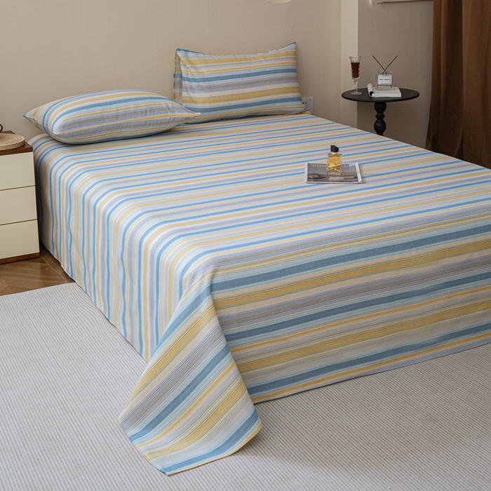 91家纺网 家纺一手货源 找家纺 邵依家纺 2025新款原棉老粗布印花床单系列 爱意条满-桔