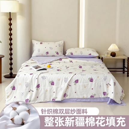 91家纺网 家纺一手货源 找家纺 仁凯家纺 2025新款针织棉双层纱棉花夏凉被【百分百新疆棉花填充包检测（提供买家秀）】 紫色葡萄
