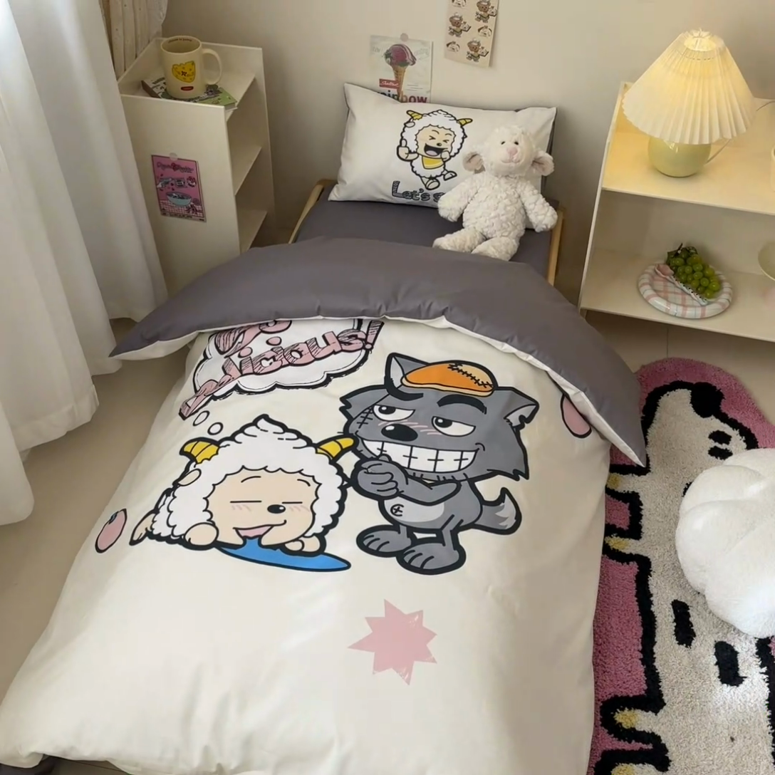 91家纺网 家纺一手货源 找家纺 金爱家 2025新款喜羊羊系列幼儿园三件套 幼儿园-Y洋洋得意