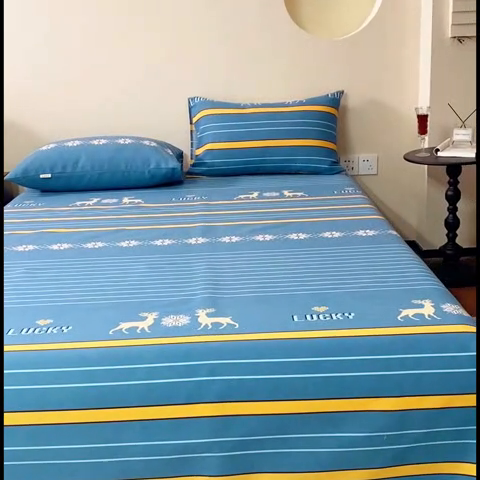 91家纺网 家纺一手货源 找家纺 邵依家纺 2025新款原棉老粗布印花床单系列 鹿缘-蓝