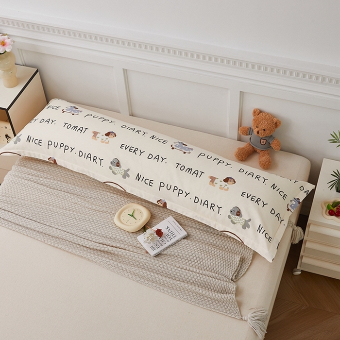 91家纺网 家纺一手货源 找家纺 翎盈家纺 2025新款纯棉小清新双人枕套 运动狗狗