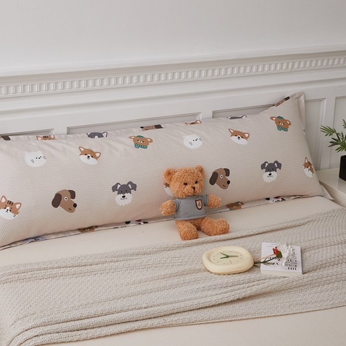 91家纺网 家纺一手货源 找家纺 翎盈家纺 2025新款纯棉小清新双人枕套 哈皮犬