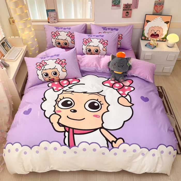 91家纺网 家纺一手货源 找家纺 金爱家 2025新款喜洋洋纯棉数码印花系列四件套 美羊羊公主