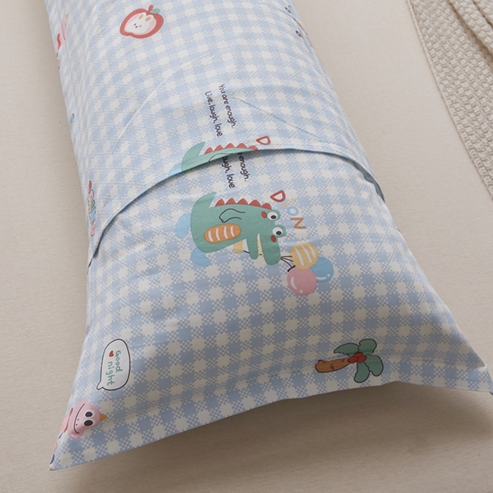 91家纺网 家纺一手货源 找家纺 翎盈家纺 2025新款纯棉小清新双人枕套 大眼恐龙-蓝