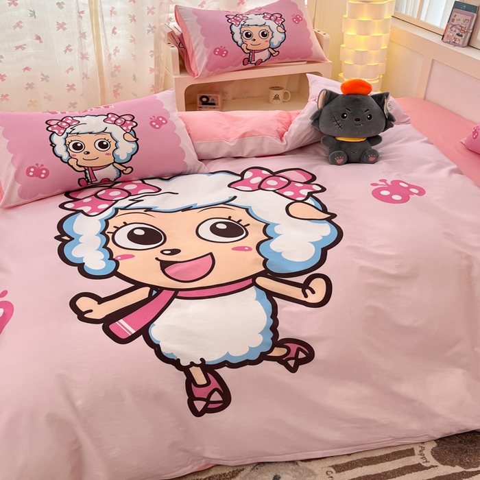 91家纺网 家纺一手货源 找家纺 金爱家 2025新款喜洋洋纯棉数码印花系列四件套 甜蜜时刻