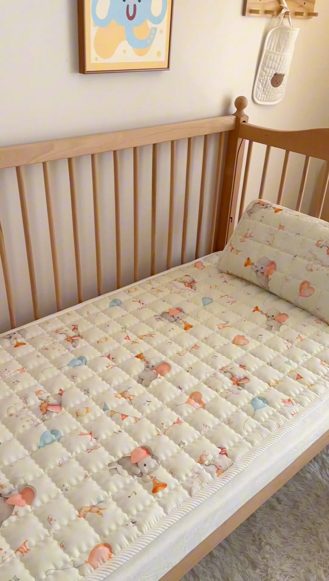 91家纺网 家纺一手货源 找家纺 嗨生活 2025新款7A抗菌全棉双层纱床垫 床褥 幼儿园床垫 儿童床垫 支持定做  派对小象