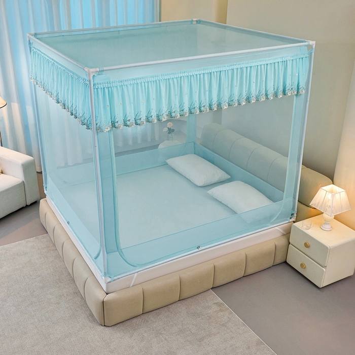 91家纺网 家纺一手货源 找家纺 梦尔佳蚊帐2025新款TU绣花蚊帐-859窈窕淑女系列 清爽水蓝