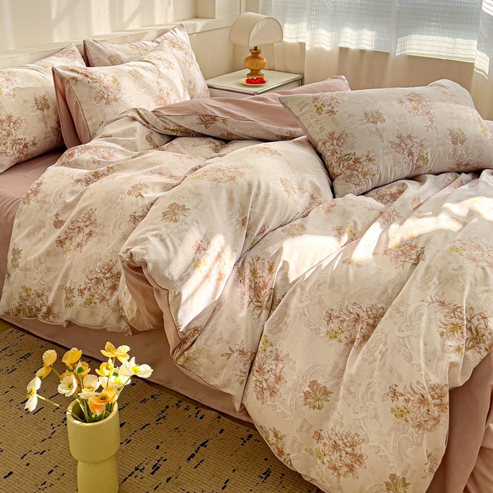 91家纺网 家纺一手货源 找家纺 庭彤 2025春夏新款莱赛尔天丝印花三件套四件套 艾莎粉