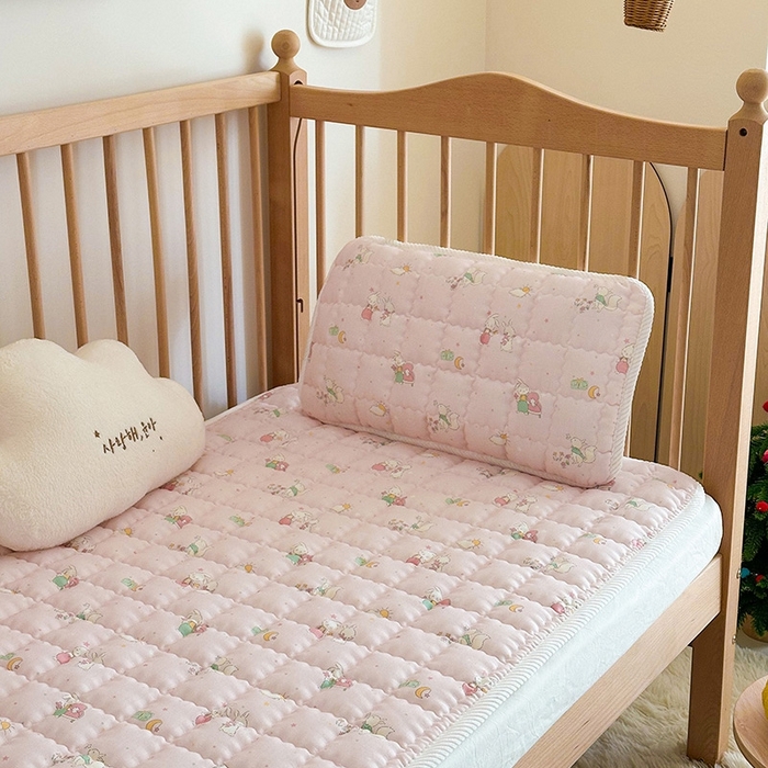 91家纺网 家纺一手货源 找家纺 嗨生活 2025新款7A抗菌全棉双层纱床垫 床褥 幼儿园床垫 儿童床垫 支持定做  你好小兔