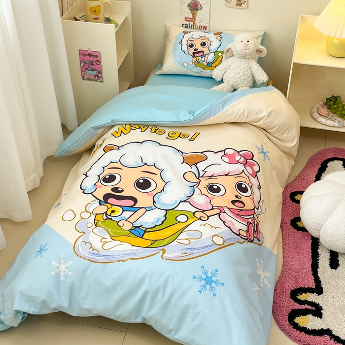 91家纺网 家纺一手货源 找家纺 金爱家 2025新款喜羊羊系列幼儿园三件套 幼儿园-Y梦幻探险