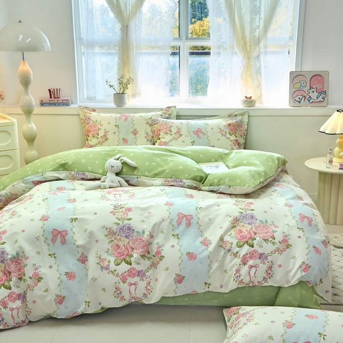 91家纺网 家纺一手货源 找家纺 珂博家纺 2025新款12868全棉纯棉小清新印花四件套 迷人轻语