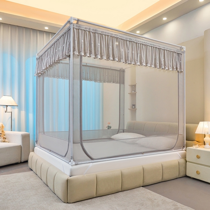 91家纺网 家纺一手货源 找家纺 梦尔佳蚊帐2025新款TU绣花蚊帐-859窈窕淑女系列 高雅银灰